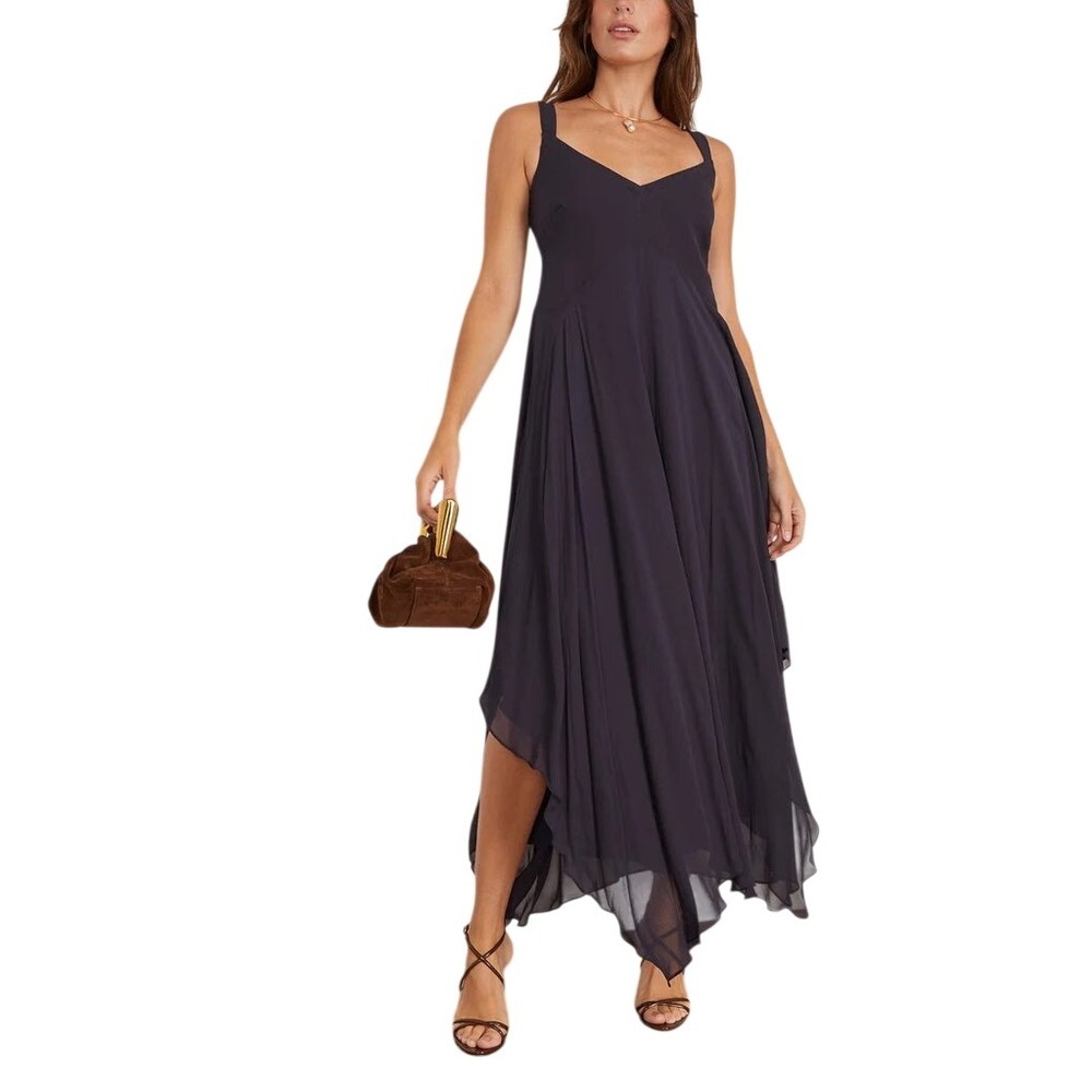 Saint Art Riley Dress Navy Blue Handkerchief V-Neck Midi Maxi Small
